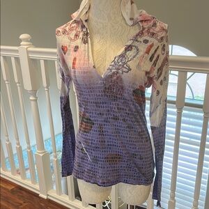 Custo Barcelona Purple and White Graphic Fitted Hoodie